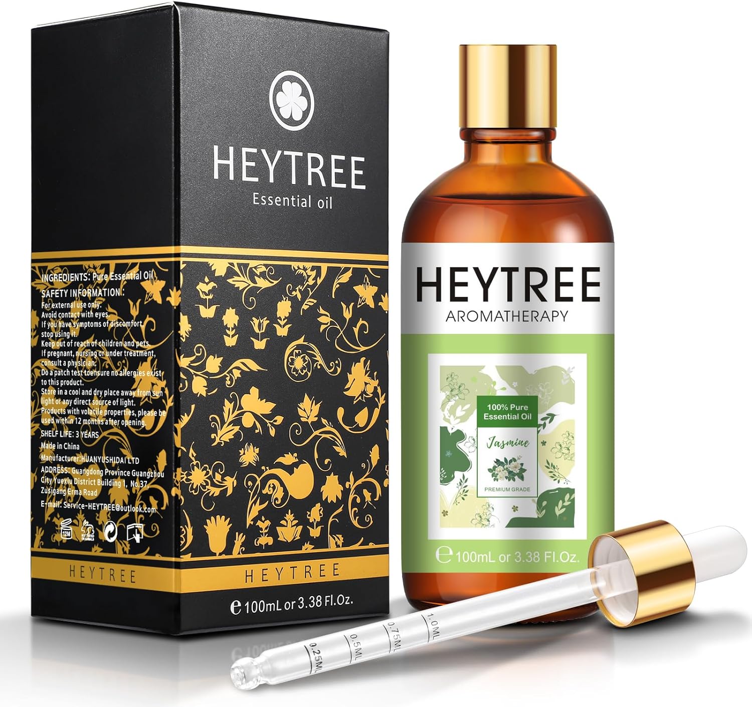 HEYTREE Huile essentielle de jasmin pour le parfum et la relaxation - Crée une ambiance romantique et un bon sommeil - Qualité thérapeutique pure pour l’aromathérapie, le diffuseur
