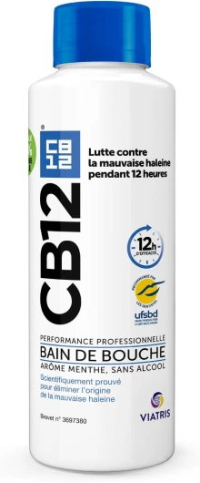 CB12 - Bain de bouche - Lutte contre la mauvaise haleine pendant 12 heures - Sans alcool - Arôme menthe - 500 ml
