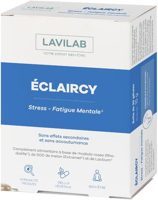 Complément ECLAIRCY Epuisement, Stress, Fatigue Mentale, Moral, Equilbre Emotionnel - Plante Rhodiole-1 mois - LAVILAB