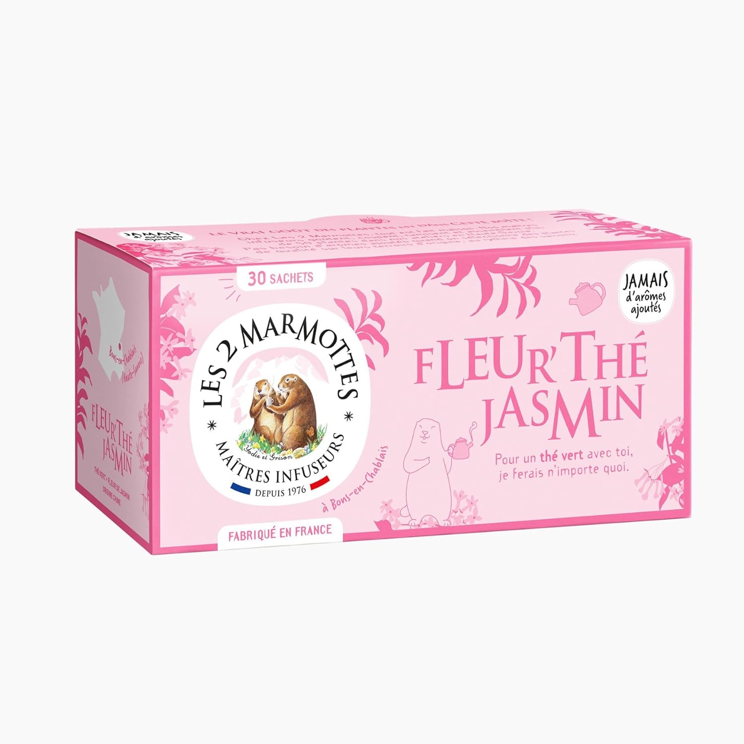 Fleur’thé Jasmin - Thé vert 100% BIO floral au jasmin - Relaxant et apaisant - Pour le petit-déjeuner - 30 Sachets par boite - Made in France - 60g
