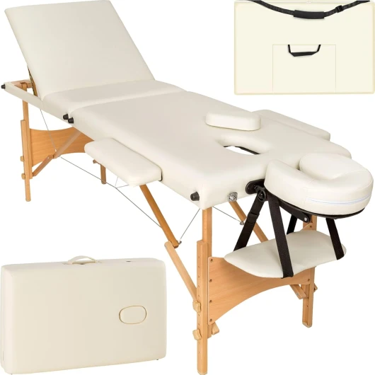 ® Table de Massage Pliante Professionnelle 3 Zones Massage et Relaxation Bois Table Esthetique Professionnel Cosmetique Lit de Massage Portable Repose Bras & Housse de Transport - Beige