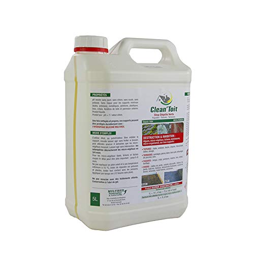 Anti-Mousse Professionnel Super Concentré, Sans Javel, Effet Longue Durée, Pour Toitures, Façades, 5L, Traite jusqu'à 500m², Élimine Mousses, Lichens, Taches Rouges