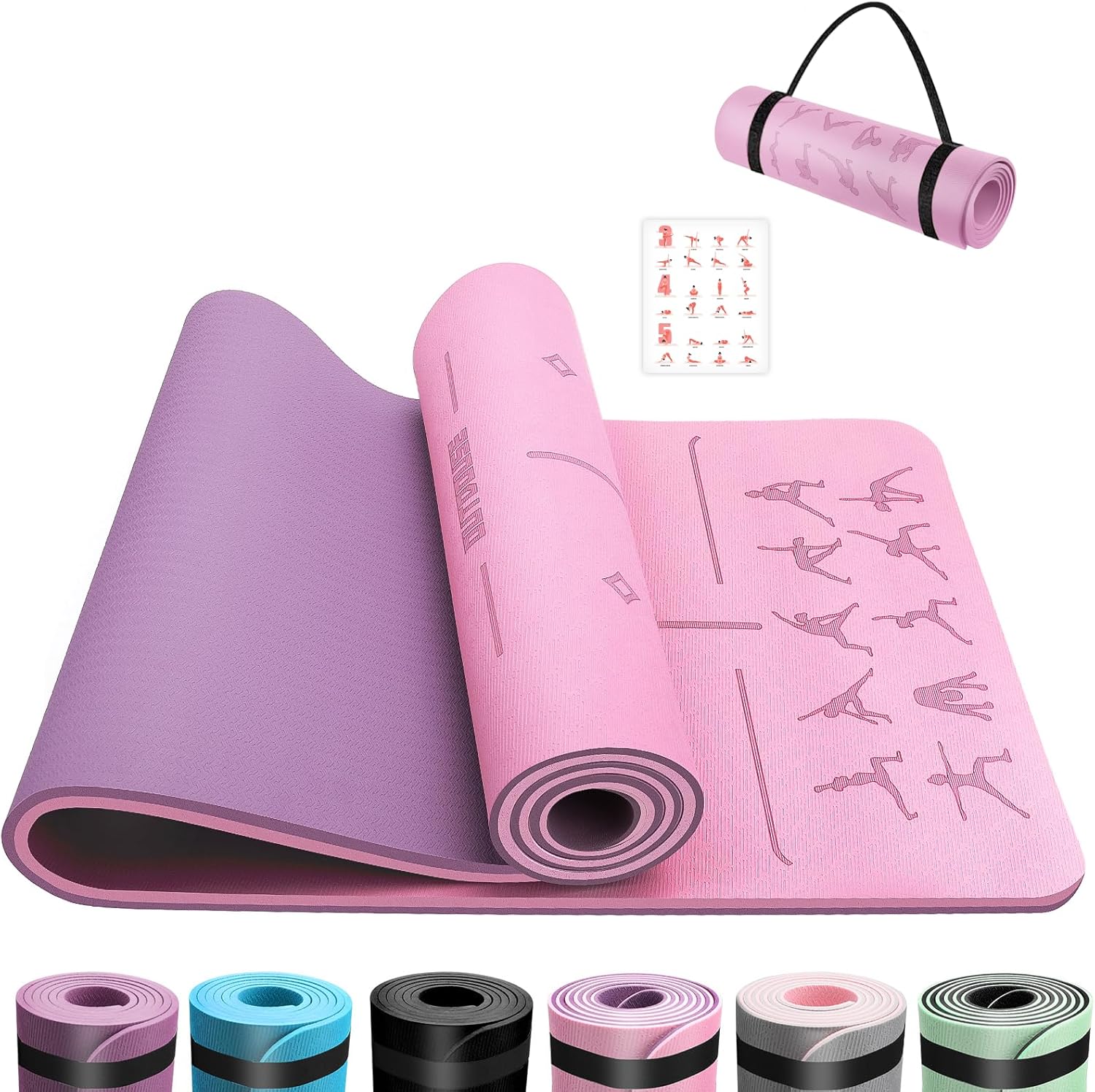 Tapis de Yoga,Tapis de Sport, Antidérapant,pour la Gymnastique,Pilates,Yoga,Maison,Voyage,Tapis de Gymnastique avec sangles et sac de rangement,183x61x0.6cm