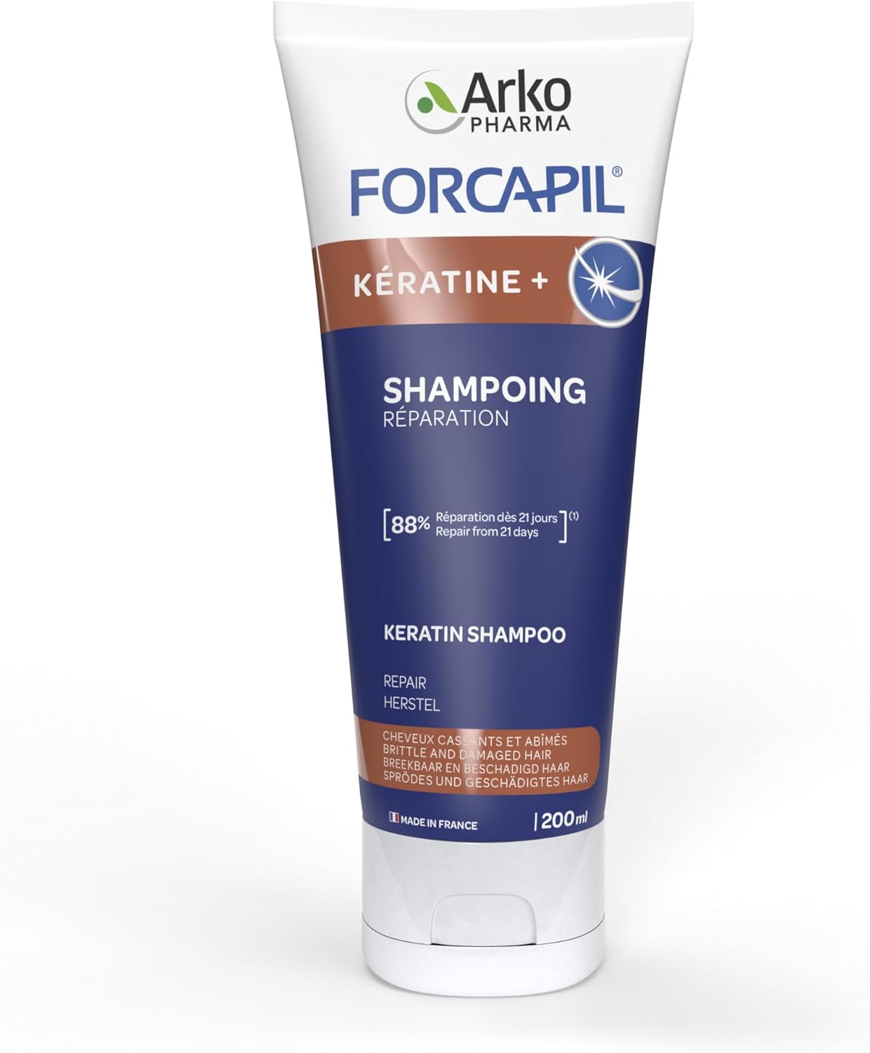 Forcapil Shampoing Fortifiant - Force - Vitalité - Protection - Brillance - Cheveux cassants et abîmés - Tube de 200 ml