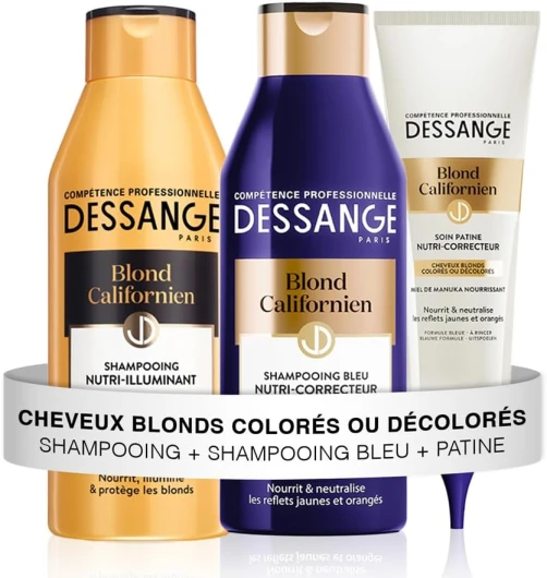Coffret Blond Californien - Shampoing Nutri-illuminant + Shampoing Bleu + Soin Patine - Nourrit & Neutralise Les Reflets - Pour Cheveux Blonds, Colorés ou Décolorés