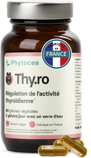 Complément Alimentaire, Régulation Optimale de la Thyroïde - Iode, Selenium, Zinc, Fer, Vitamines B1, B2 - L-Tyrosine, Avoine - Vegan, Extraits Végétaux BIO - Complement Fabriqué en France