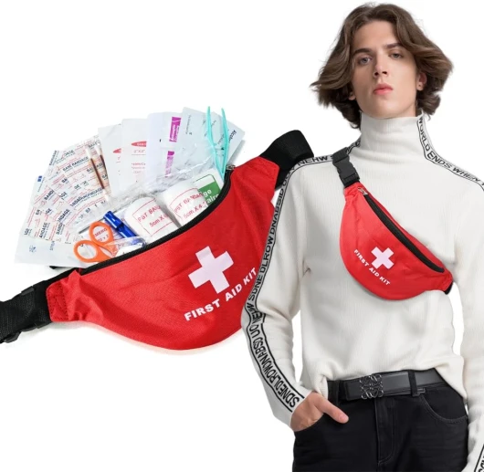 TIEJIANDAN Trousse de premiers secours portable avec accessoires pour le sport en plein air, sac à bandoulière compact pour le camping, la randonnée, trousse médicale d'urgence rouge A030 (016O)