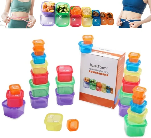 MOVKZACV Kit de 21 jours contrôle des portions – 14 pots pour une alimentation saine Système préparation repas avec code couleur régime et perte poids Multicolore Taille unique