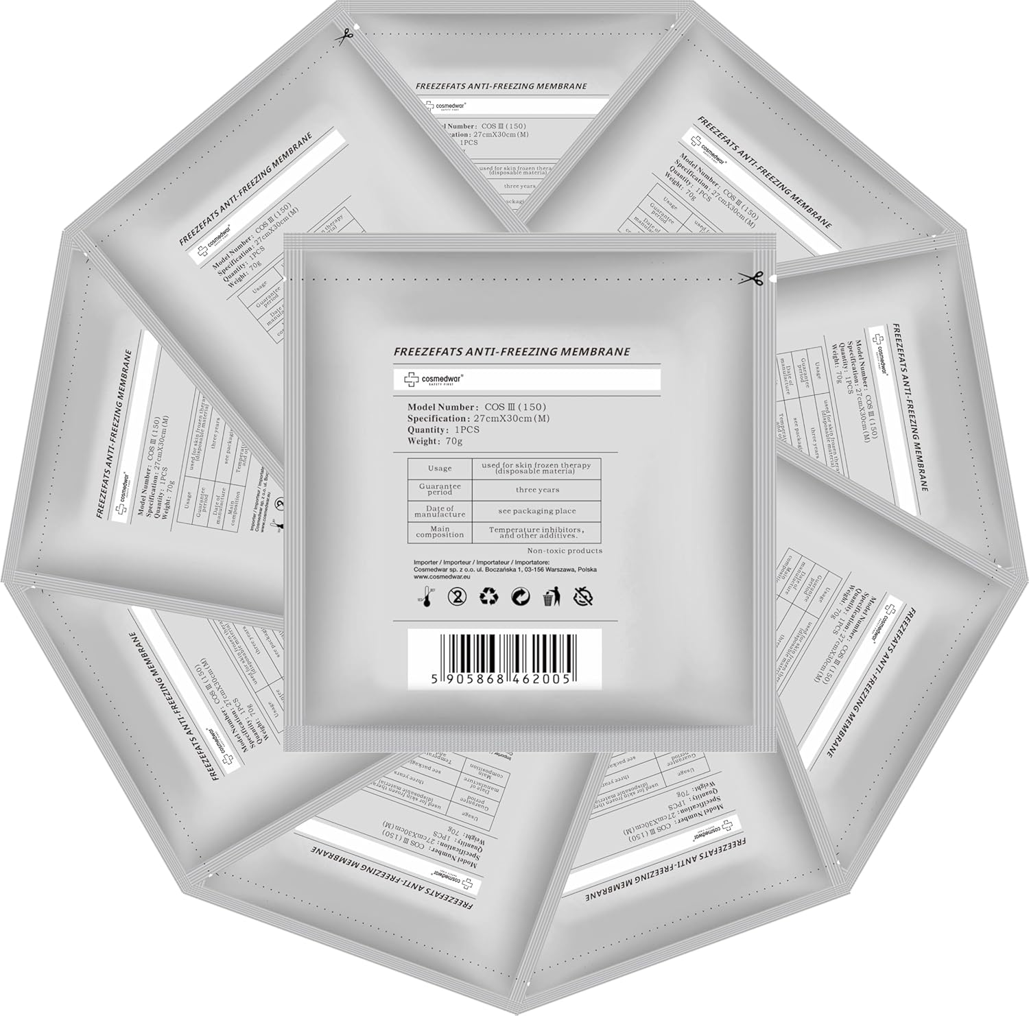 10 x Membrane pour cryolipolyse BK 30 cm x 27 cm - Membrane cryolipolyse - Membrane pour cryolipolyse de la marque renommée Freezefats 70 g - Membrane pour traitement de cryolipolyse