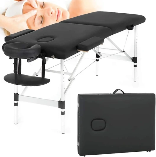 ® Table de Massage Pliante Professionnelle 2 Zones Aluminium Cosmetique Lit de Massage Table Esthetique Tatouage Portable avec Repose Bras, Housse de Transport Incluse