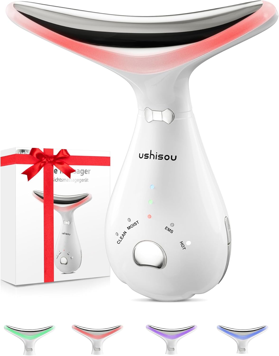 Appareil Massage Visage Anti Rides: Masseur Facial Double Menton Electrique 4 LED Couleurs - EMS Thermique 45°C 3 Mode Massage Lifting - Appareil de Beauté Raffermissement du Visage et du Cou Anti-Âge