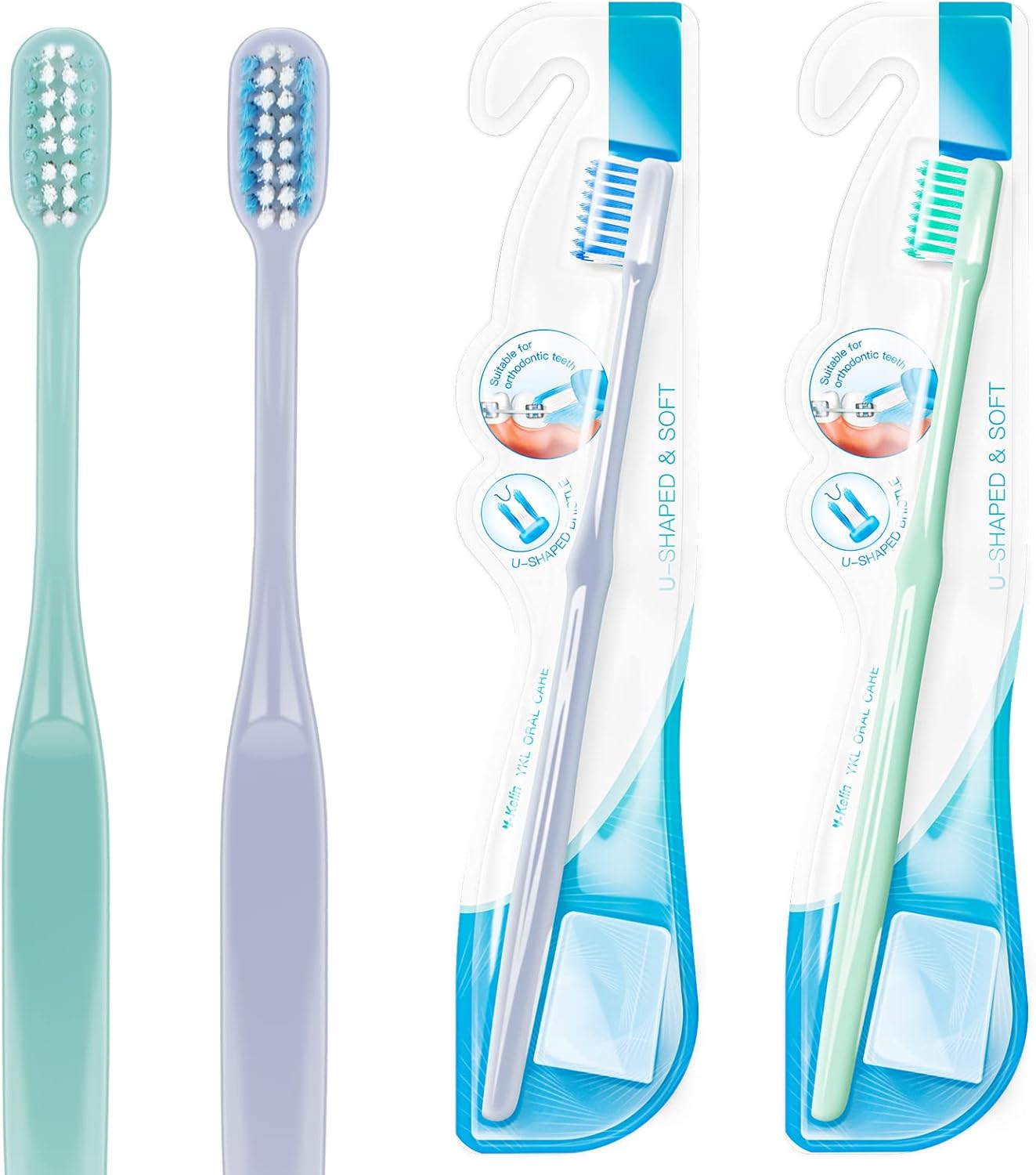 Y-Kelin Brosse à dents orthodontique en forme de U Lot de 4 couleurs (lot de 4)