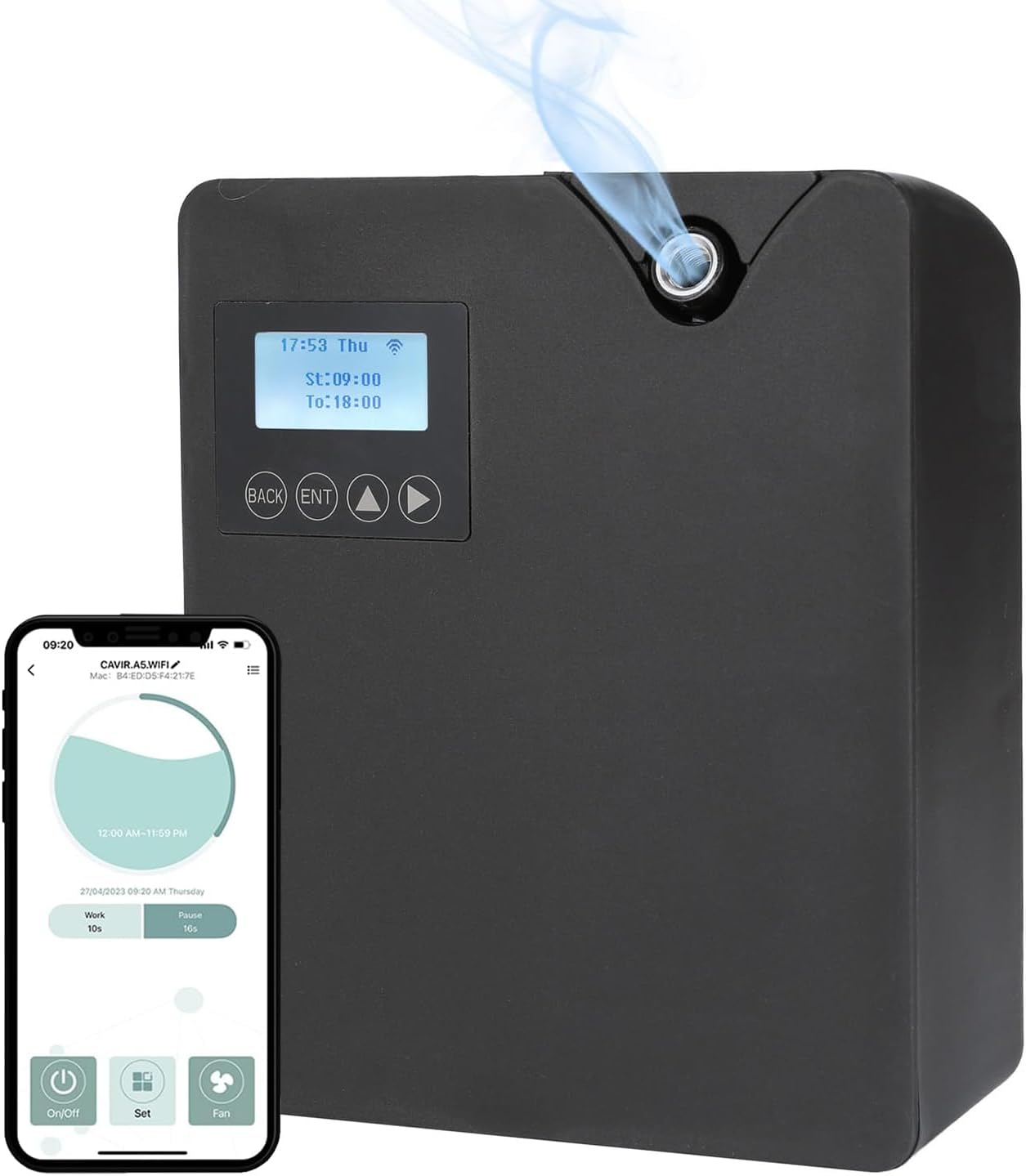 Machine à air parfumée intelligente 300 ml pour la maison,diffuseur d'huiles essentielles sans eau avec technologie de nébulisation,contrôle Bluetooth et Wi-Fi,couverture de 2000 pieds carrés black