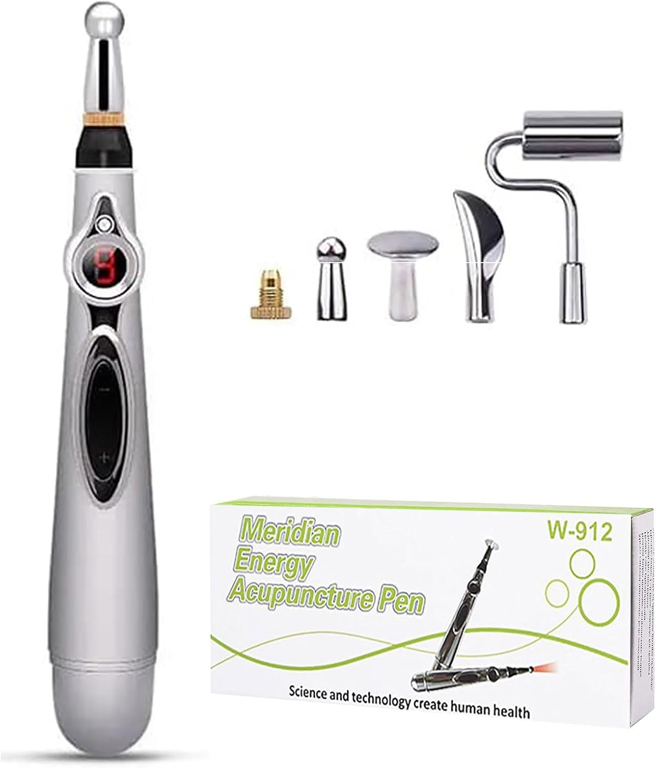 Stylo de massage d'acupuncture – Stylo d'acupuncture électrique pour masseur corporel Meridian Energy avec 5 têtes de massage