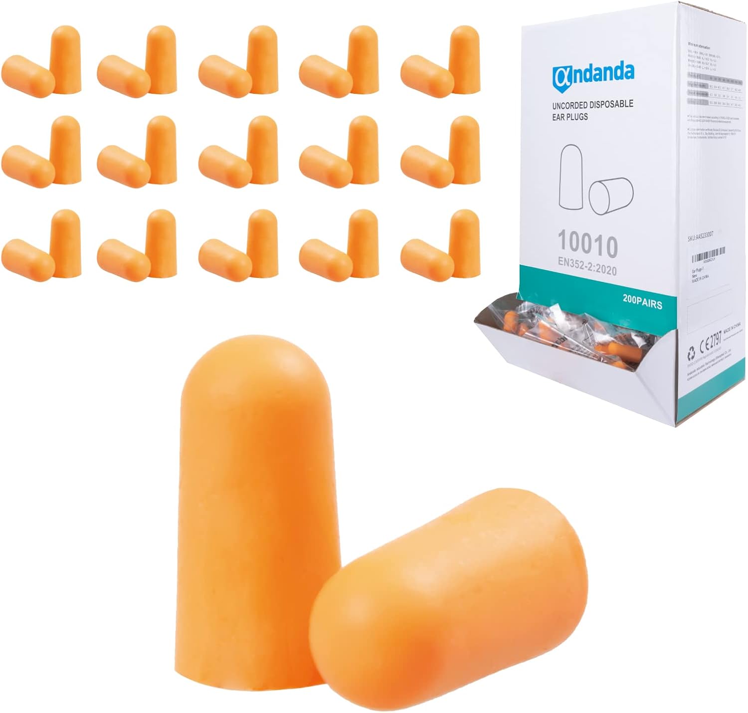 PAMPAS Bouchon d'Oreille, Lot de 200 Paires, Protection Auditive Anti Bruit SNR 37dB, Mousse Douce, Léger, Reutilisable, Anti Ronflement, Boule quies Pour Dormir, Voyager, Étudier, Travailler