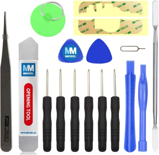 Set Professionnel d'outillage Universel 17 pièces pour la réparation de dispositifs Mobiles Comprenant: Adhésif Double-Face, Spudger, Ventouse Solide en PVC et Jeu de Tournevis