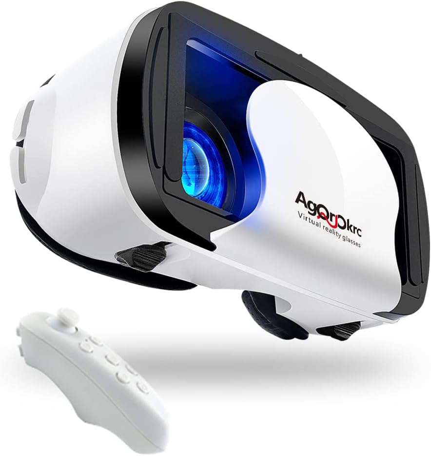 MUTNITT Casque VR, Casque Réalité 3D Virtuelle, Qualité d'image 2K HD & Lumière Anti-Bleue-Casque de Réalité Virtuelle pour Jeux et Films,Casque VR Compatible avec Android & iOS Phone - Blanc