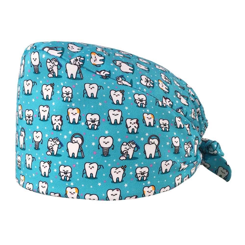 Calot Chirurgien dentiste – Calot de bloc - 100% Coton - Calot Médical Innovant et Confortable - Motifs dentaire (Bleu clair)