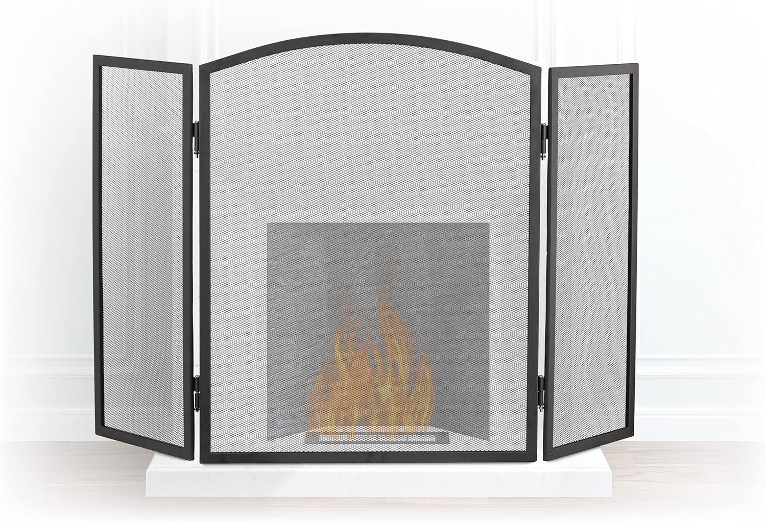 10022304 Pare-étincelles cheminée acier barrière sécurité pare-feu protection grille 3 pièces HxL 62 x 96 cm, noir