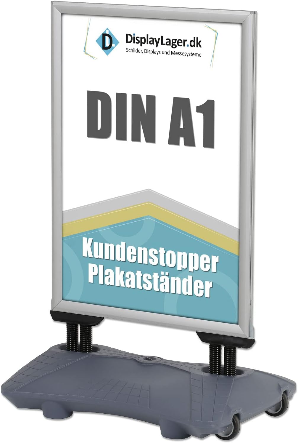 DisplayLager - A1 Porte-Affiche Argent Wind-Pro, 2x panneaux avant avec antireflet (APET), bilatéral, résistant aux intempéries, pied en robuste/chevalet trottoir aluminium panneau d’affichage