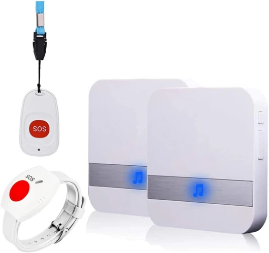 Maison Alerte Alarme sans Fil Patiente Personne ÂGéE Personnelles SystèMe D'Alarme Plug Version Et Bouton D'Appel d'urgence Alarme Pager avec Bracelet Durgence (2 à 2 Blanc)