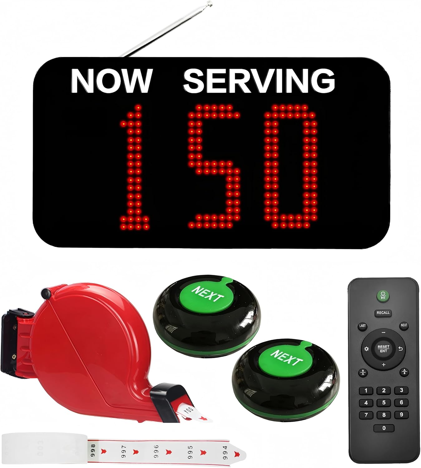 Gestion File d'Attente 3 Chiffres, Système d'Appel Client, Kit de Gestion de File d'Attente Complet, Teleavertisseur Restaurant Écran avec Radiocommande et Distributeur de Tickets