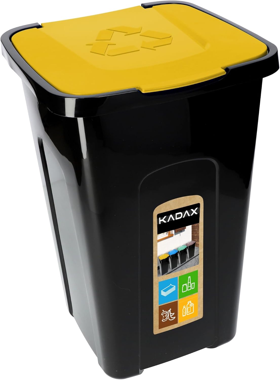 Poubelle de Recyclage 50L, Conteneur en Polyuréthane Adapté à une Utilisation Interieure et Exterieure, Grand Bac avec Couvercle (Jaune)