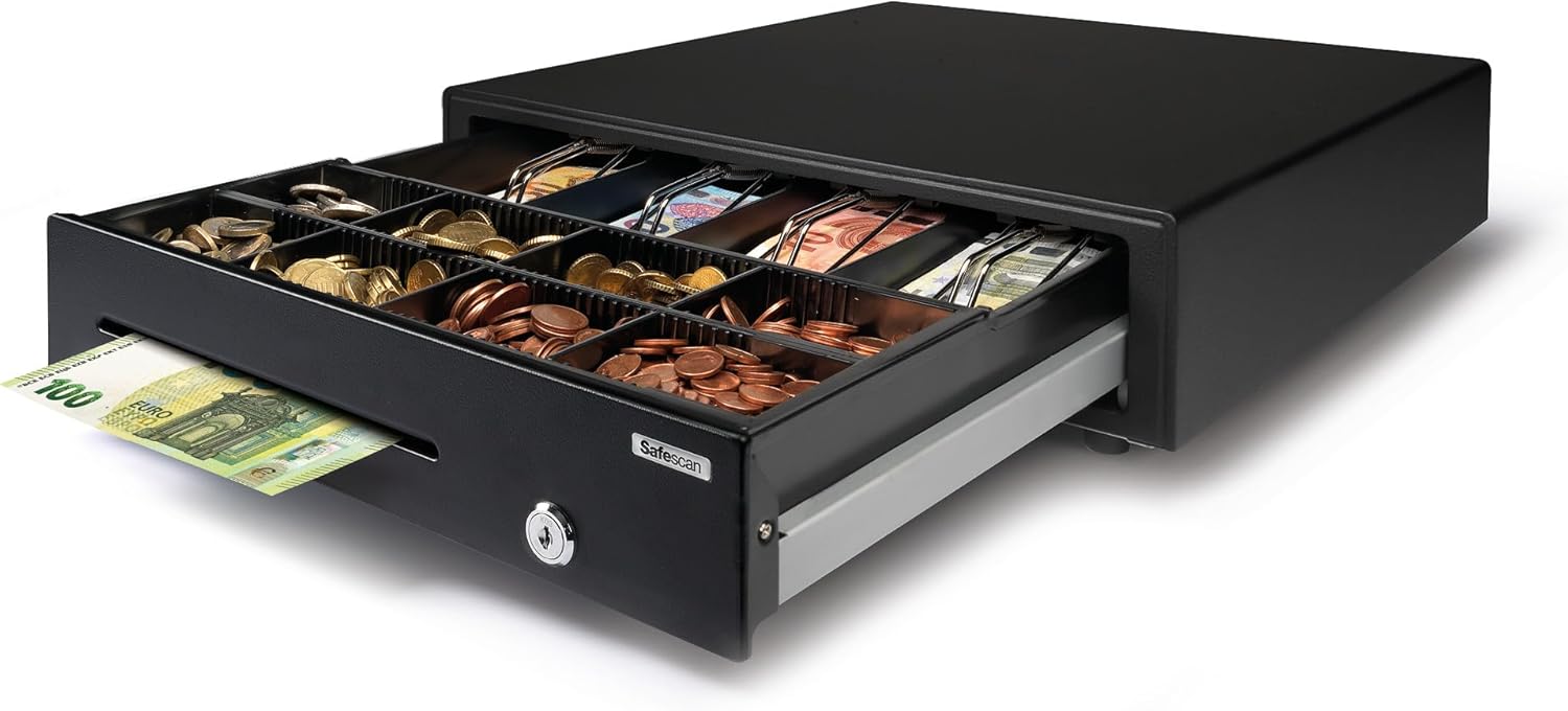 SD-4141 tiroir-caisse usage normal qui stocke votre argent en toute sécurité - Tiroir avec 4 emplacements billets et 8 emplacements pièces - Connexion RJ-12 - Tiroir de 41 x 41.5 x 11.5 cm