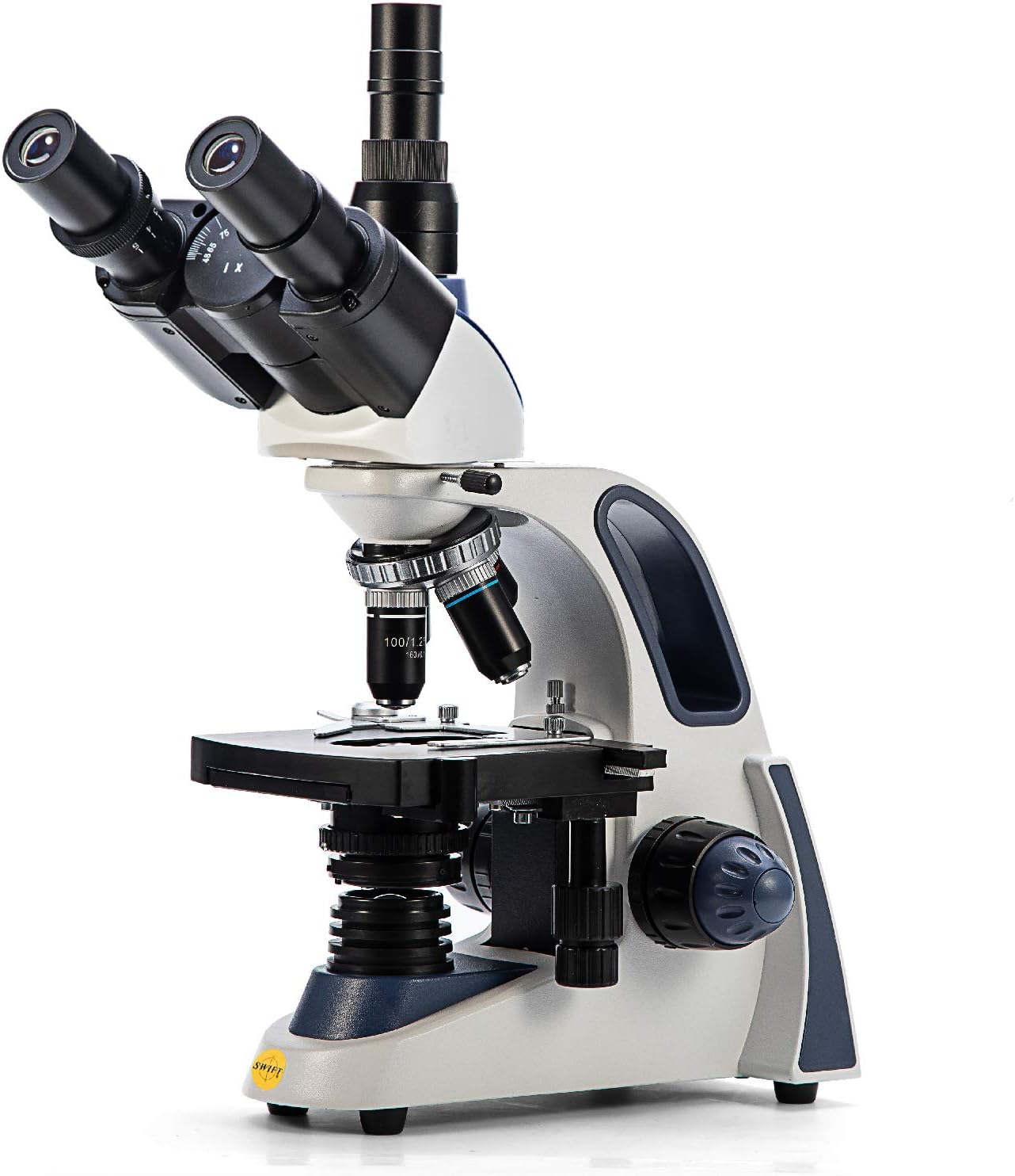 Grossissement SW380T 40X-2500X - Microscope de Laboratoire à Composé Trinoculaire avec Oculaires 10X / 25X, Platine Mécanique, Mise au Point Ultra-Précise, Compatible Les Appareils Photo