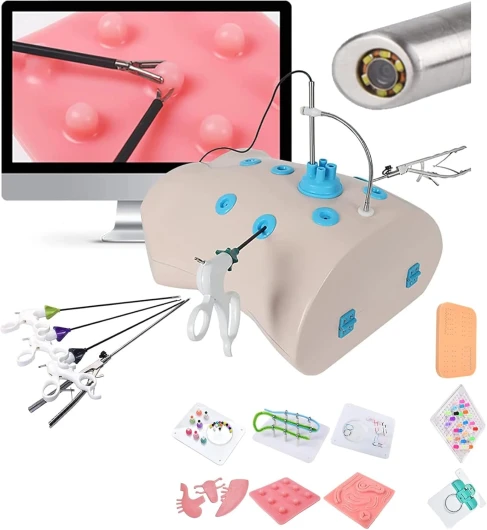 UIGJIOG Simulation Training Box Home Laparoscopic Trainer Box Simulator Laparoscopic Simulator Laparoscopic Endo Trainer Kit with 10 Training Modules 4 Surgical Instruments