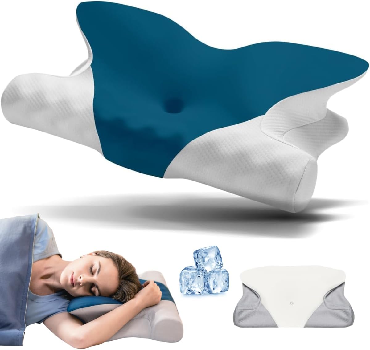 Oreiller Cervical Ergonomique en Mousse à mémoire de Forme, hauteurs réglables pour Les dormeurs sur Le côté, Le Dos et Le Ventre, Comprend 2 taies d'oreiller rafraîchissantes