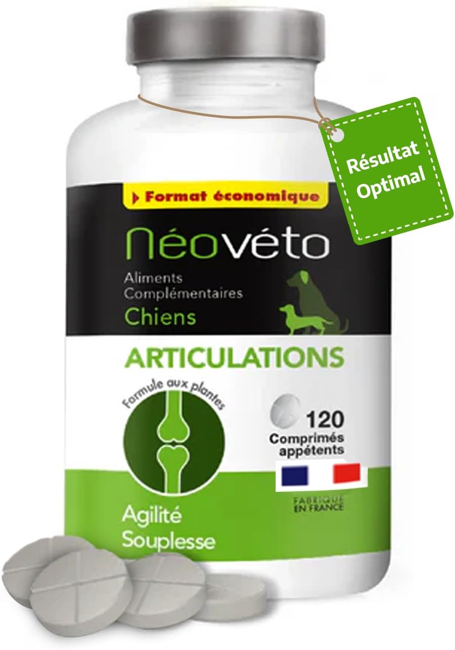 NÉOVÉTO - Articulations Chien - 120 comprimés naturels - Arthrose Chien - Anti-inflammatoire - Actifs agréés par Les Services vétérinaires - Fabriqué en France