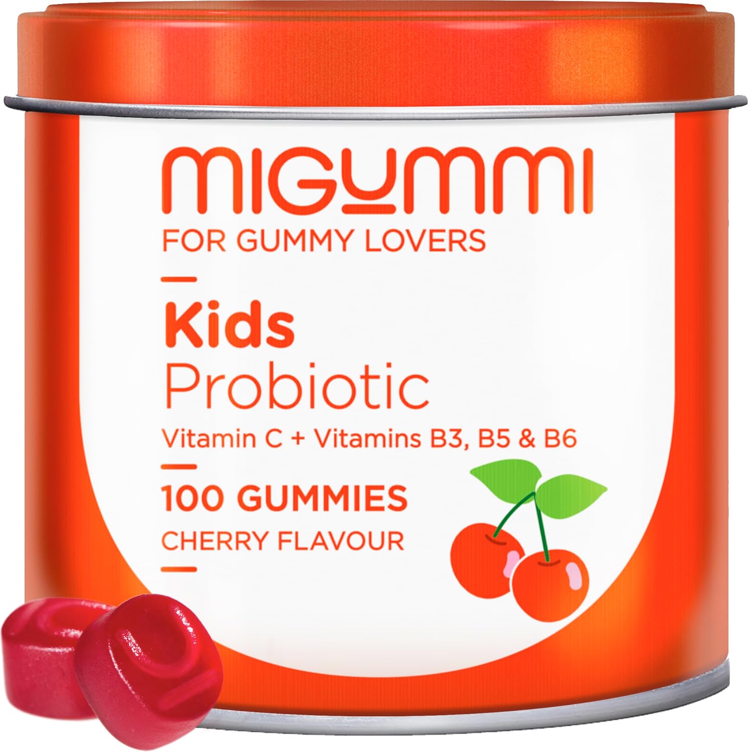 Gommes Probiotiques Enfants - 100 Gummies au goût naturel de cerise - Probiotiques, Vitamine C, B3, B5, B6 - Flore intestinale, Gaz et Ballonnements - Vitamines enfants - Végétaliennes - Sans Gluten