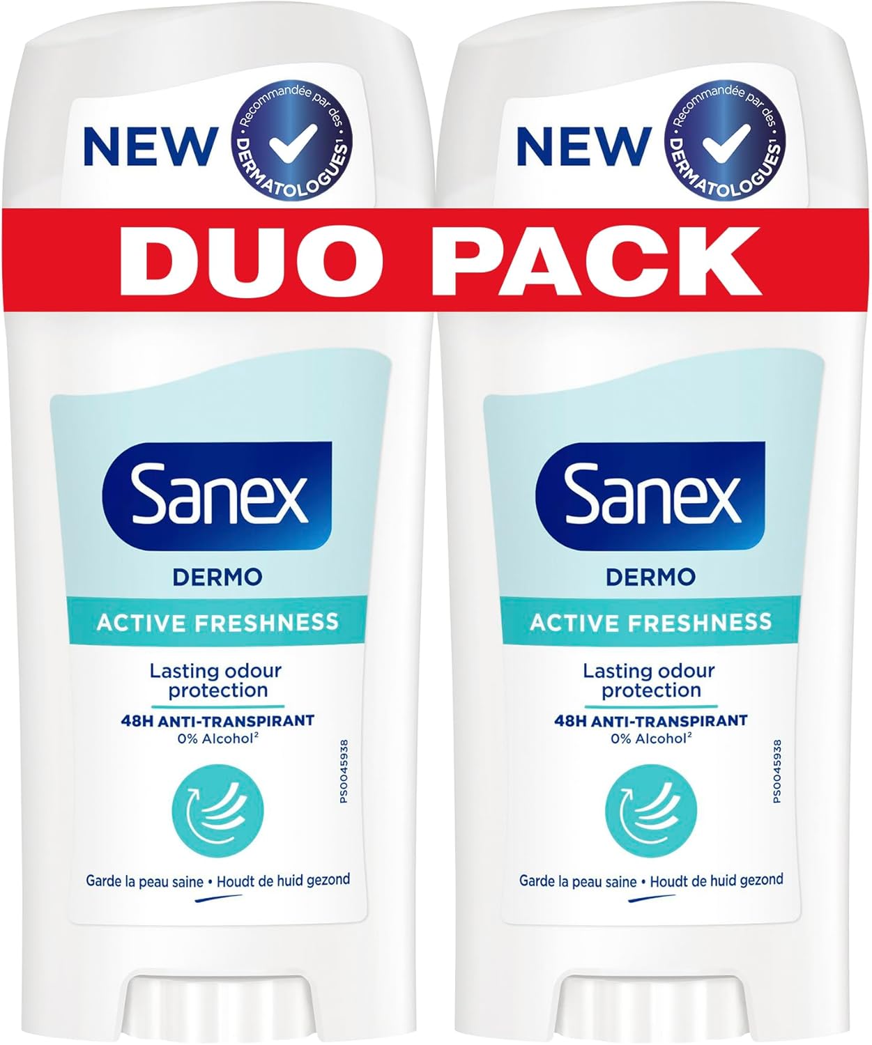 Stick Deodorant Dermo Active Fresh Protection de 24 h - Sans Alcool - Le lot de 2x65ml