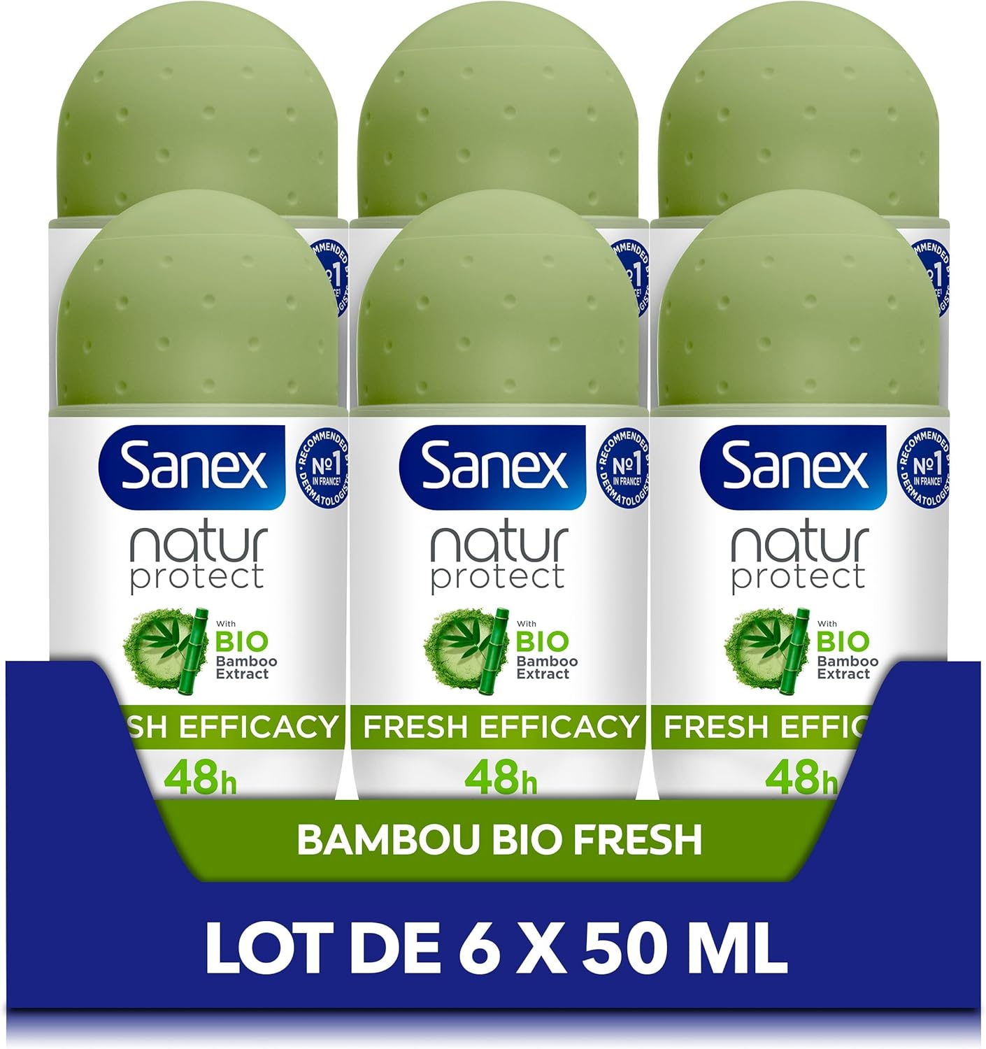 Déodorant Bille Natur Protect Fresh Efficacy - Déodorant Homme & Femme - Extrait De Bambou Bio & Poudre De Bambou Naturelle - Protection Anti-Odeurs 48h - Vegan - Lot De 6 x 50 ml