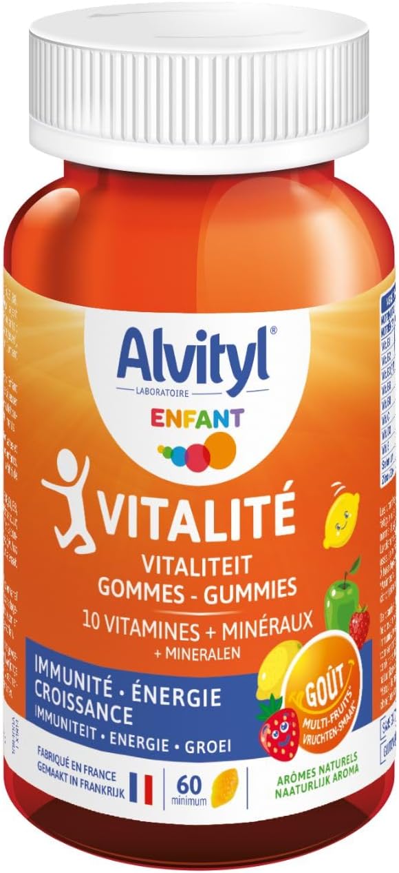 Gommes Vitalité - 8 vitamines et 2 minéraux – Saveurs naturelles de fruit - Dès 4 ans - 60 gommes