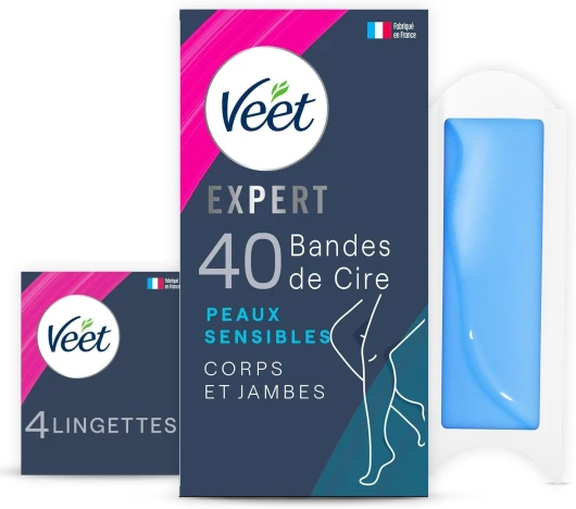 EXPERT - 40 Bandes de Cire Froide Corps & Jambes - Peaux Sensibles - Finition Parfaite - Epilation Longue Durée