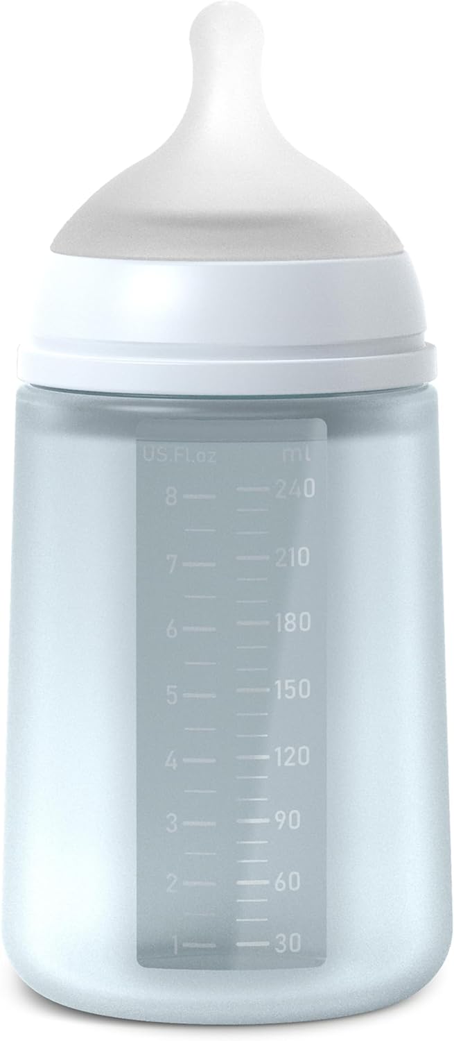 , Biberon avec Bouteille en Silicone et Tétine Symétrique SX Pro, Souple et Flexible, avec Valve Anti-colique, Biberon à Debit Moyen (M), pour Bébés +3 Mois - Colour Essence, Ballad Blue