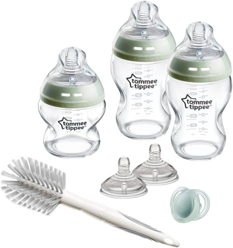 Coffret de naissance avec biberons en verre Natural Start Tommee Tippee, biberons anti-colique 150ml et 250ml, tétines à débit moyen en forme de sein