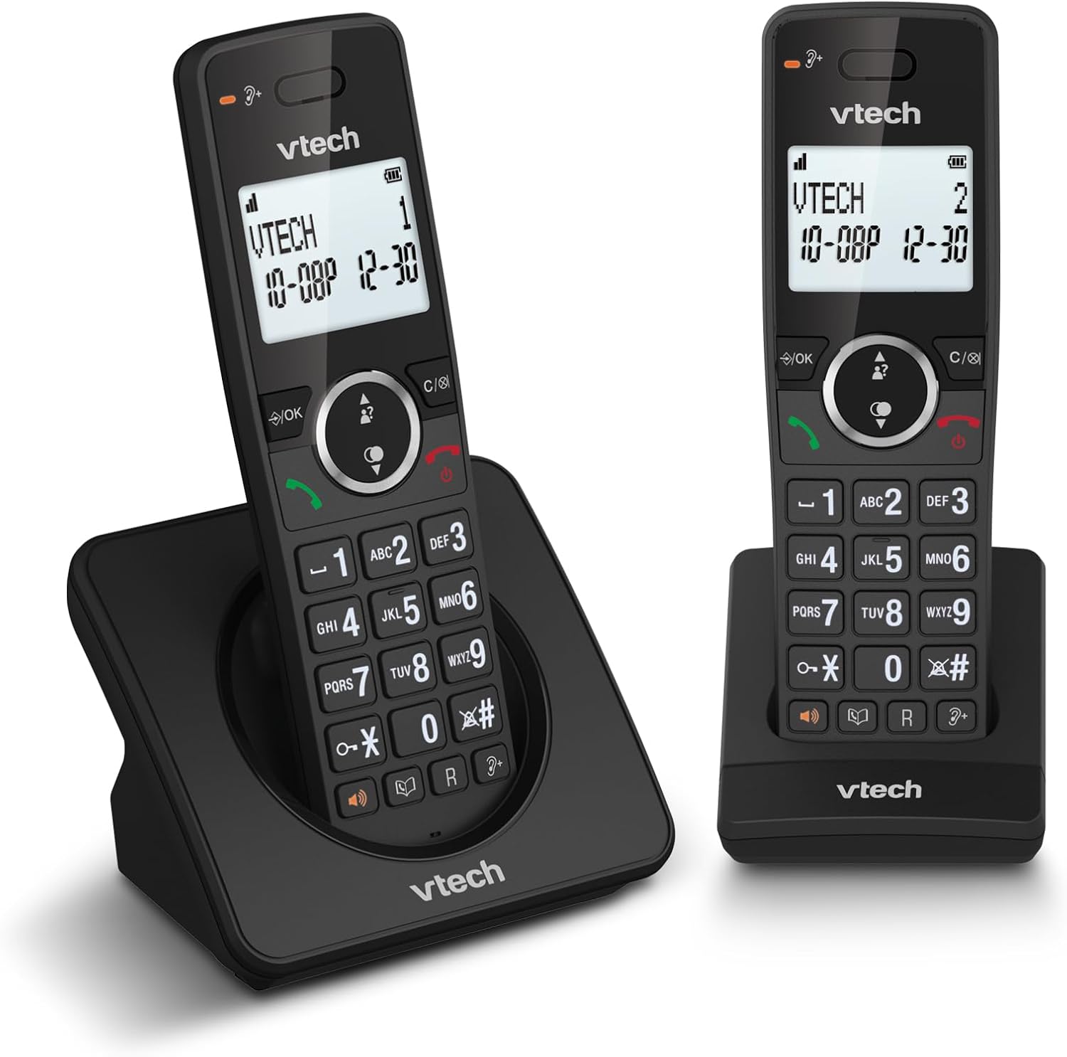 ES2001 Duo Téléphone sans Fil DECT avec 2 combinés, Bloqueur d'appels, amplificateur de Volume, Identification de l'appelant/Appel en Attente,18 heures d'autonomie,écran et Clavier rétroéclairés