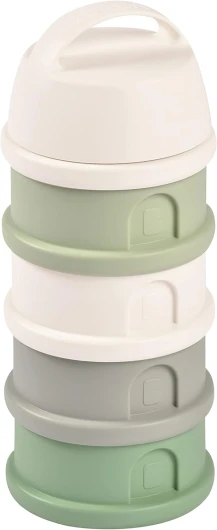 BÉABA, Boite doseuse de lait empilable, 100% hermétique, 4 compartiments, Made in France, Grande contenance, Usage Evolutif Cotton white/Sage green