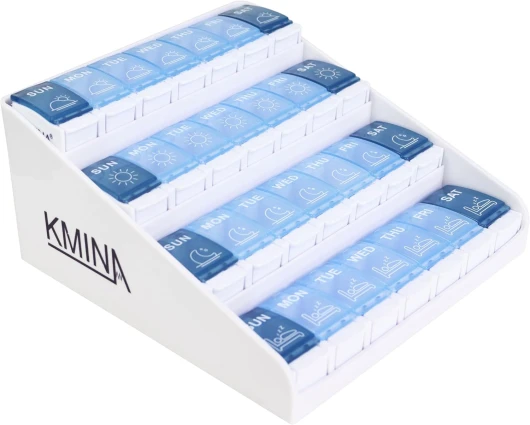Pilulier Semainier 4 Compartiments, Boite Medicaments Maison, Journalier Semaine, Français, Organiseur Pilule, Hebdomadaire
