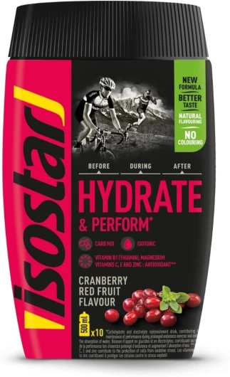 Isostar - Hydrate & Perform saveur Cranberry et Fruits Rouges - Poudre pour Boisson Isotonique - 400g (10 doses)
