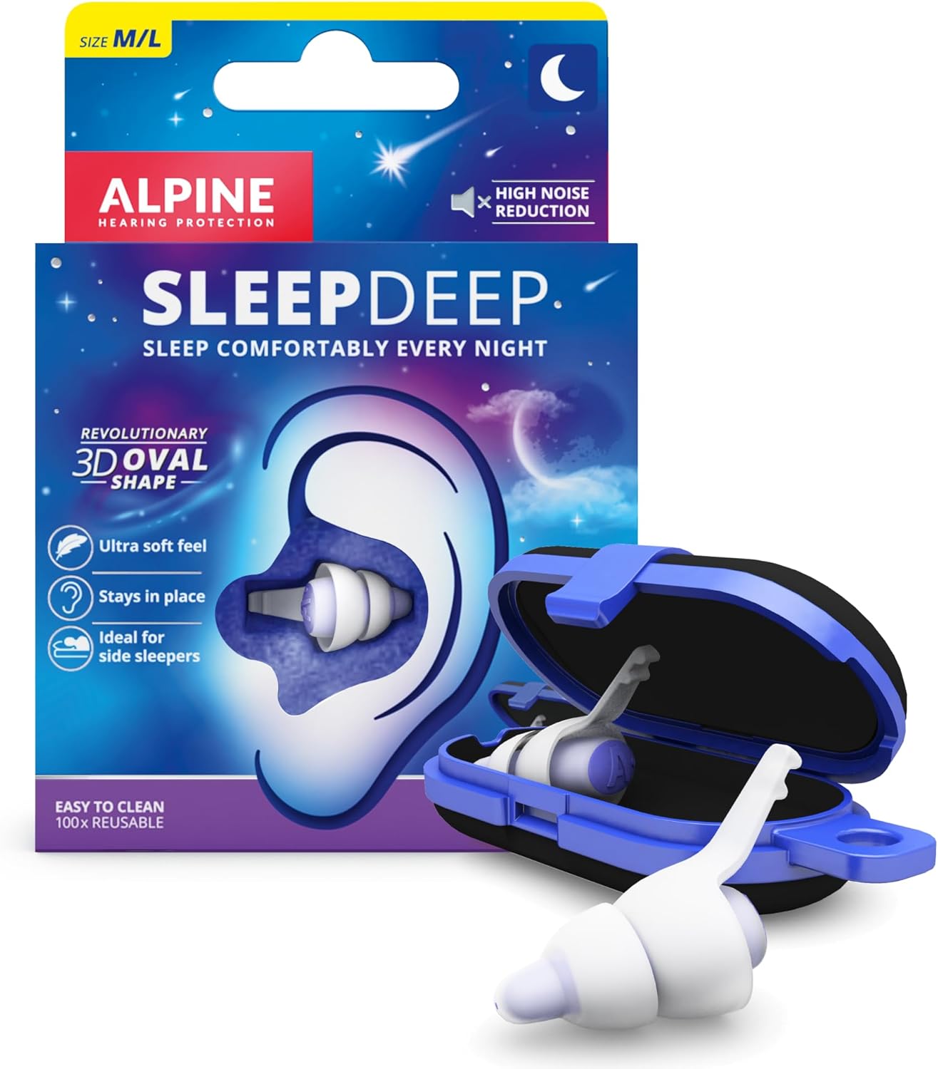 SleepDeep Bouchons d’Oreilles pour Dormir - Nouvelle Forme Ovale - Gel Anti Bruit Intégré - Confort et Atténuation au Max avec Filtres Souples (Taille M/L)
