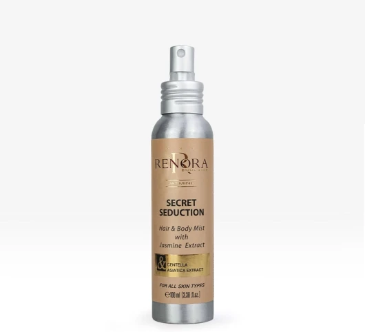 RENORA - Brume hydratante apaisante et rafraîchissante- Secret Seduction- Brume pour le visage, les cheveux et le corps- Purifie, équilibre la peau, éclaircit et détend-Jasmin, Centella Asiatica 100ml
