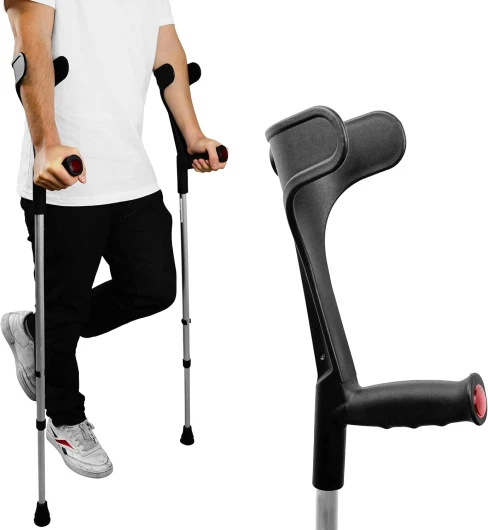 Pepe - Béquilles Médicales Adultes (x2 Unités), Canne Anglaise, Béquille Orthopédique, Paire Réglable Noire - Made in Europe