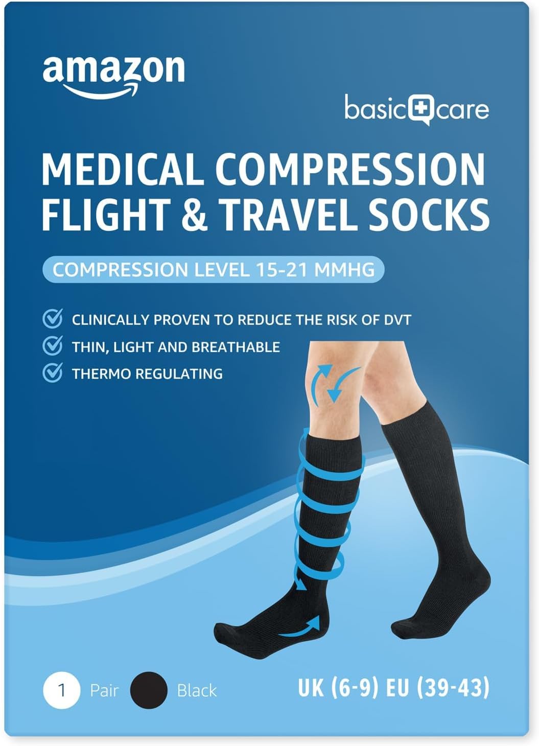 Amazon Basic Chaussettes de compression médicales pour l’avion et les voyages