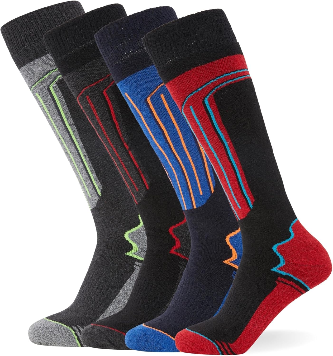 Chaussettes de ski thermiques lot de 4 pour hommes et femmes - Coupe ergonomique pour un maximum de confort pendant l'activité