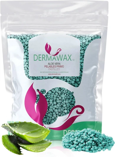 Perles de Cire Premium 1 kg Aloe Vera – Sans Bandes – Épilation Douce et Rapide –Cire Brésilienne pour Visage, Jambes, Bras, Aisselles, Poitrine et Zone Bikini (1 kg, Aloe Vera)