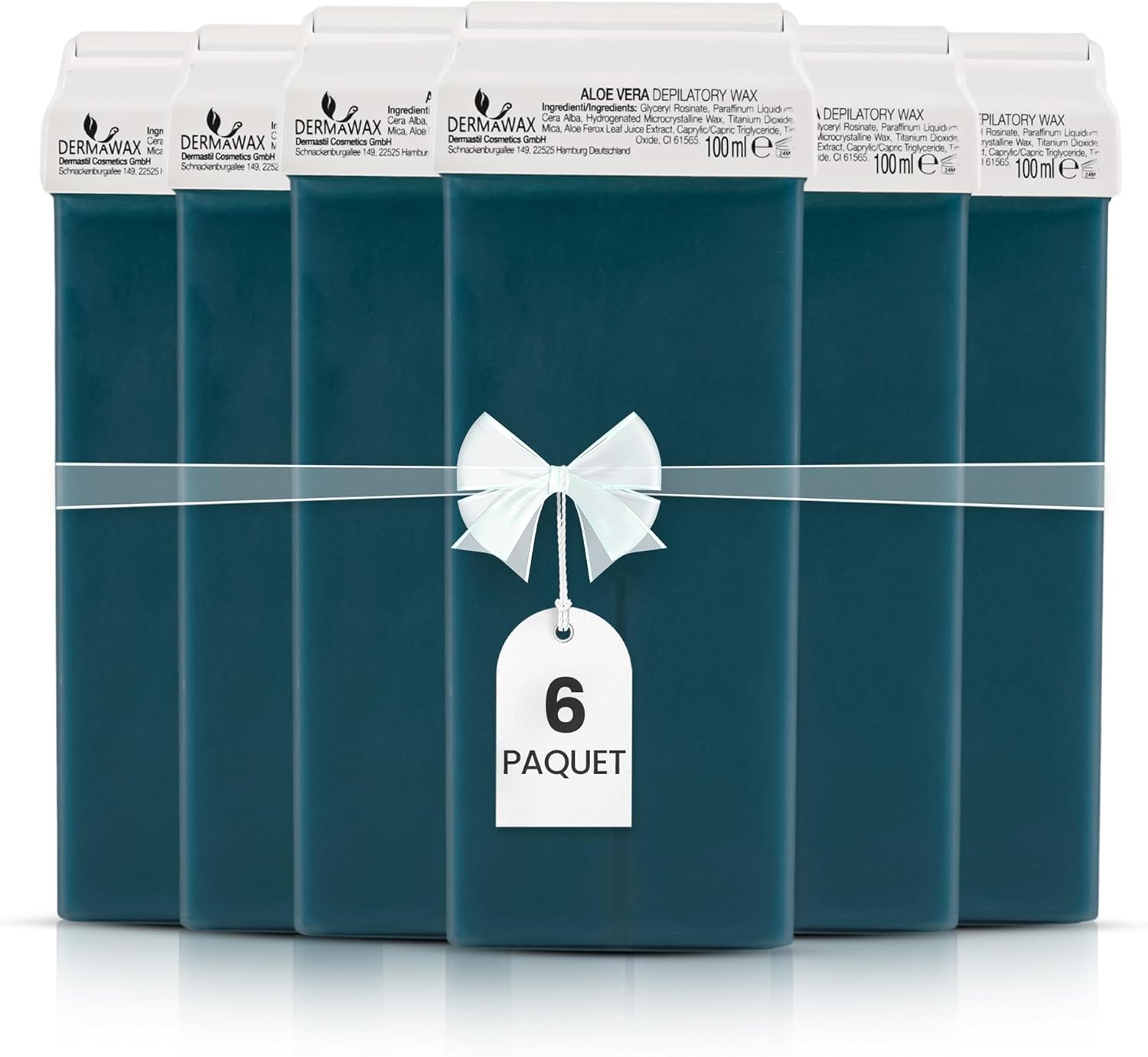 6 x 100 ml Cartouches Roll-On, Cire Chaude Aloe Vera - Épilation Douce Peaux Sensibles, Aisselles, Jambes, Bras, Dos, Poitrine, Hydratation, Facile à Utiliser (100 ml (Lot de 6), Aloe Vera)